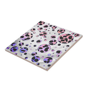 Dalmatian Black and Pink Polka Dot Print Ceramic Tile