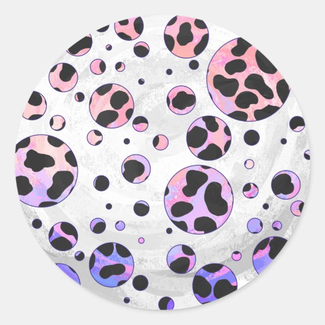 Dalmatian Black and Pink Polka Dot Print Classic Round Sticker (Front)