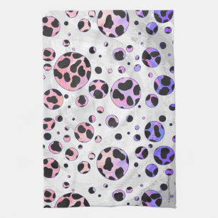 Dalmatian Black and Pink Polka Dot Print Tea Towel