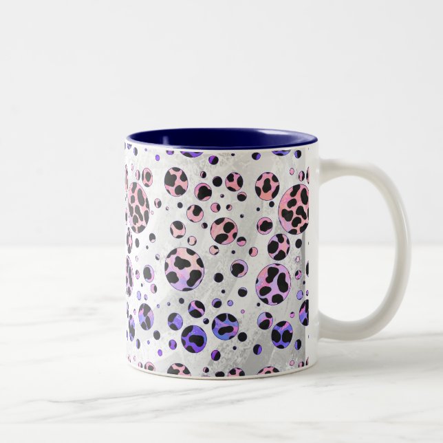 Dalmatian Black and Pink Polka Dot Print Two-Tone Coffee Mug (Right)