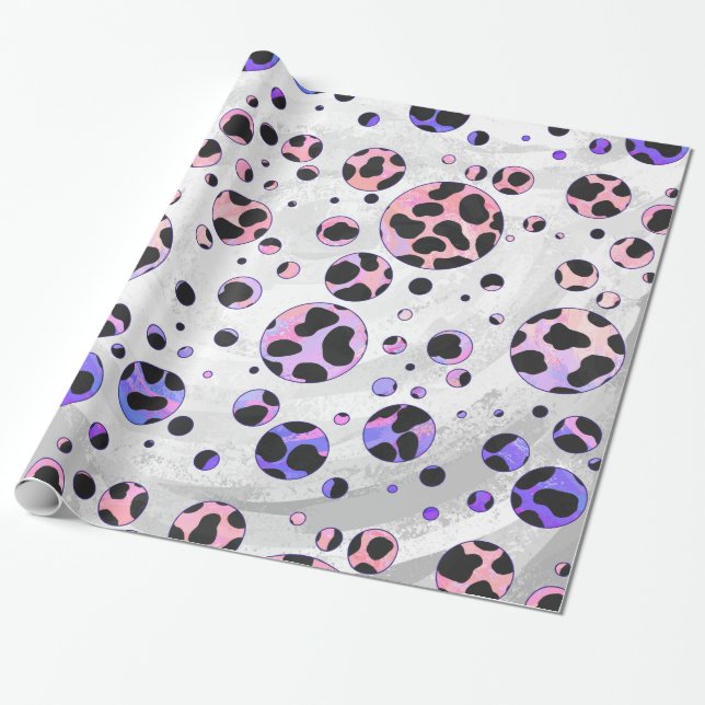 Dalmatian Black and Pink Polka Dot Print Wrapping Paper (Unrolled)