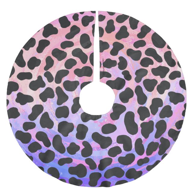 Dalmatian Black and Pink Print Brushed Polyester Tree Skirt (Front)