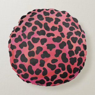 Dalmatian Black and Red Print Round Cushion