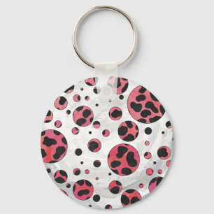 Dalmatian Black and Red with Polka Dots Key Ring