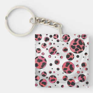 Dalmatian Black and Red with Polka Dots Key Ring