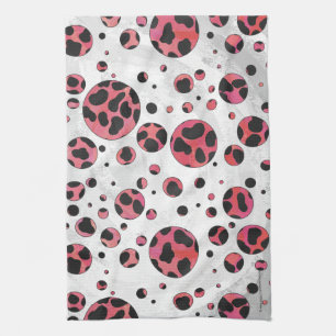 Dalmatian Black and Red with Polka Dots Tea Towel