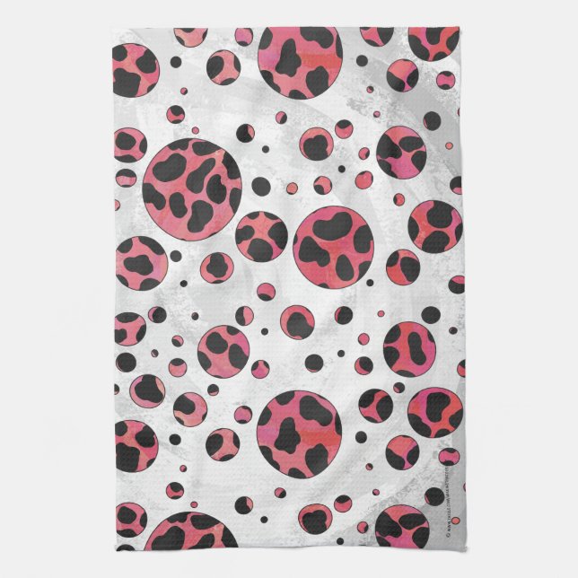Dalmatian Black and Red with Polka Dots Tea Towel (Vertical)