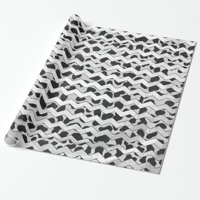 Dalmatian Black and White Chvron Wrapping Paper (Unrolled)