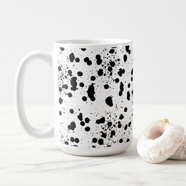 Dalmatian Black and White Print Pattern Coffee Mug (With Donut)