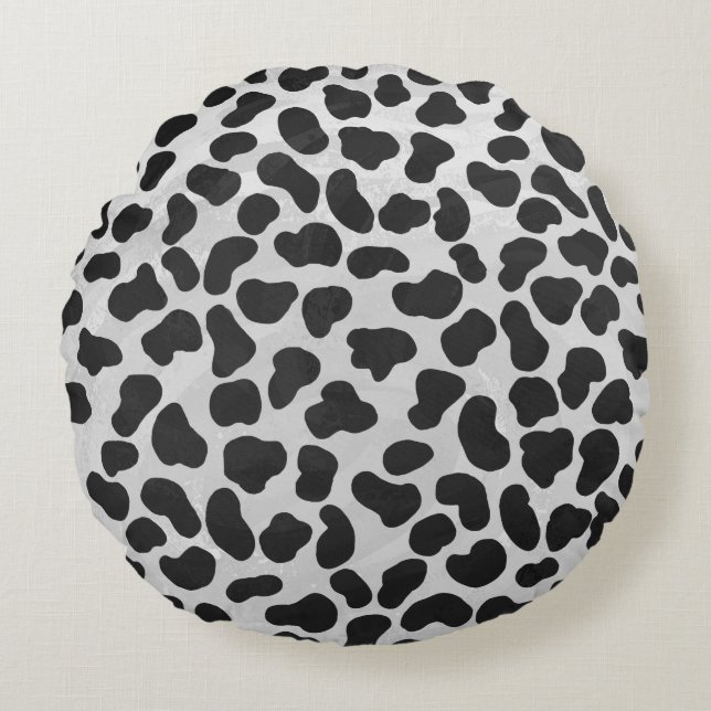 Dalmatian Black and White Print Round Cushion (Front)