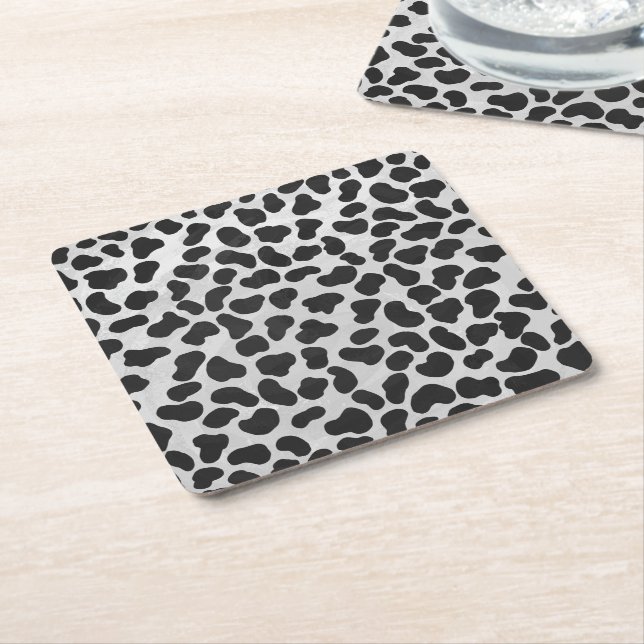 Dalmatian Black and White Print Square Paper Coaster (Angled)