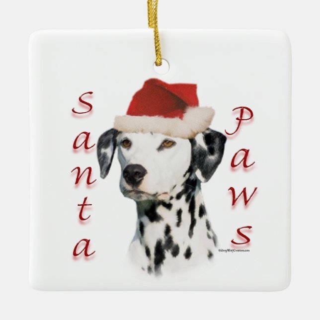 Dalmatian (blk) Santa Paws Ceramic Ornament (Front)