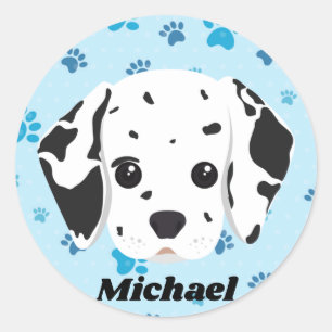 Dalmatian Blue Paw Print Personalised   Classic Round Sticker