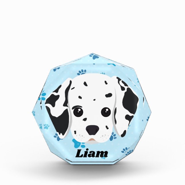 Dalmatian Blue Paw Print Personalized Photo Block (Front)