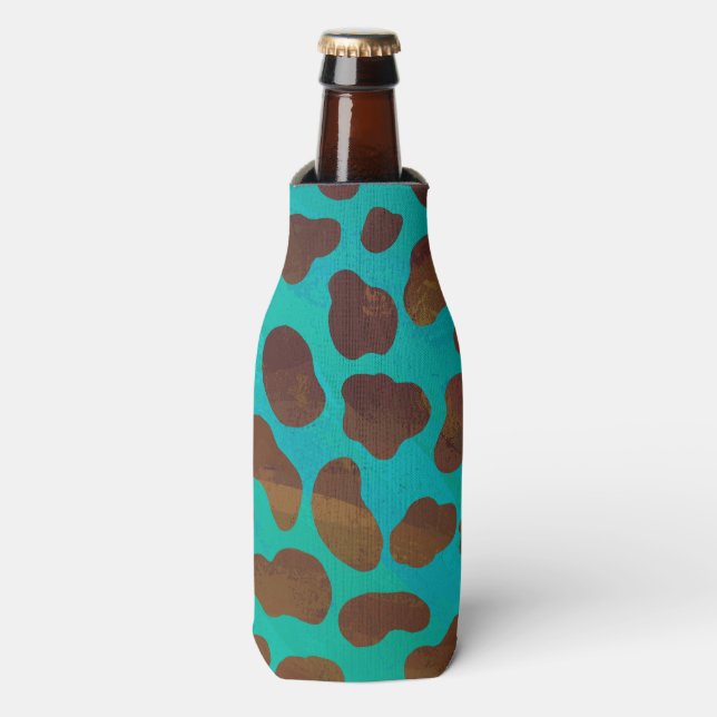 Dalmatian Brown and Teal Print Bottle Cooler (Bottle Front)
