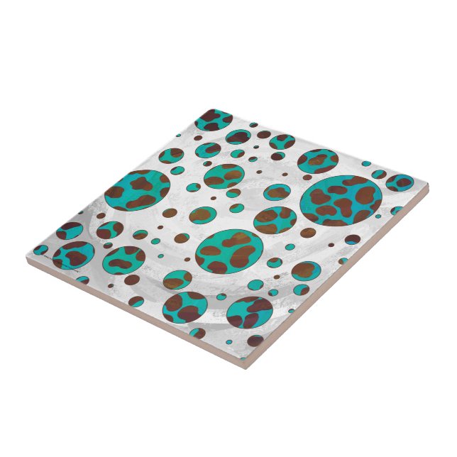 Dalmatian Brown and Teal Print Ceramic Tile (Side)