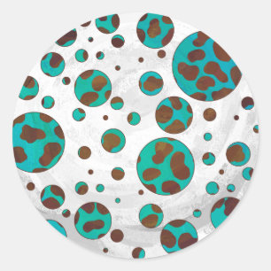 Dalmatian Brown and Teal Print Classic Round Sticker