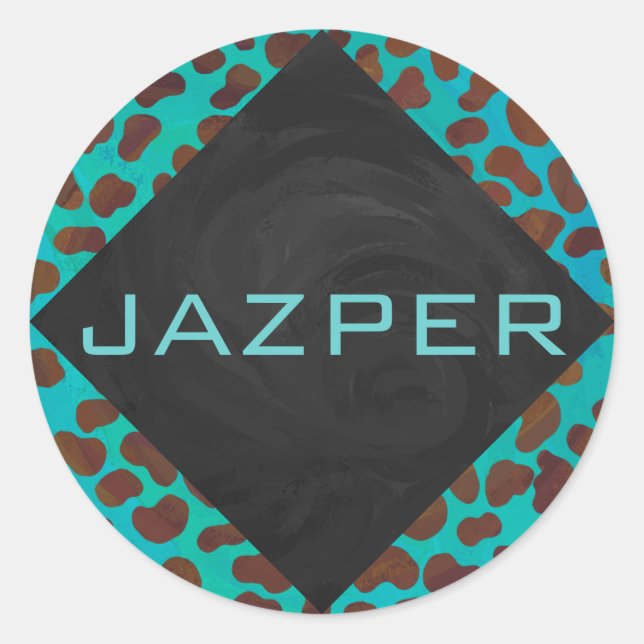 Dalmatian Brown and Teal Print Classic Round Sticker (Front)