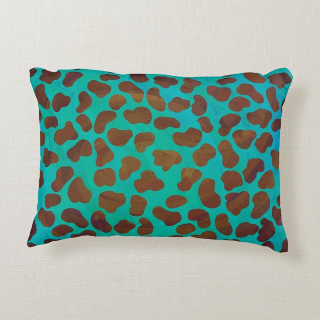 Dalmatian Brown and Teal Print Decorative Cushion (Back)