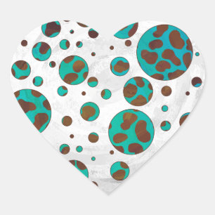 Dalmatian Brown and Teal Print Heart Sticker