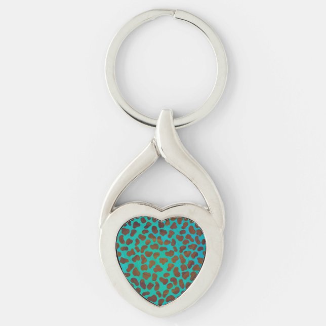 Dalmatian Brown and Teal Print Key Ring (Front)