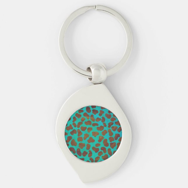 Dalmatian Brown and Teal Print Key Ring (Front)