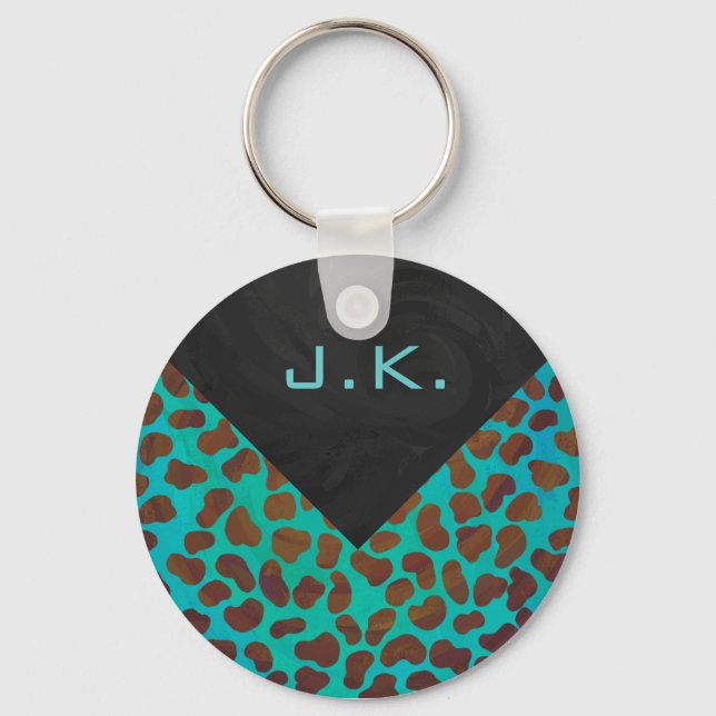 Dalmatian Brown and Teal Print Key Ring (Front)
