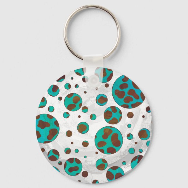 Dalmatian Brown and Teal Print Key Ring (Front)