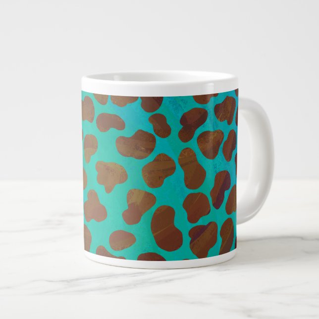 Dalmatian Brown and Teal Print Large Coffee Mug (Front Right)