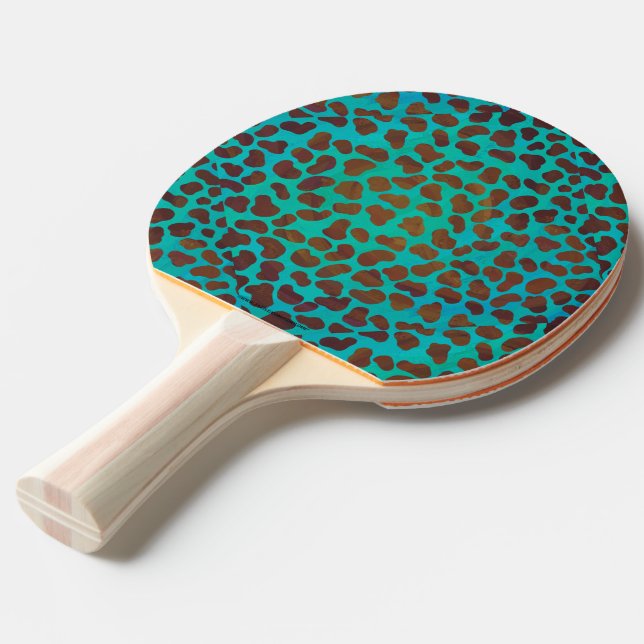 Dalmatian Brown and Teal Print Ping Pong Paddle (Front Angle)