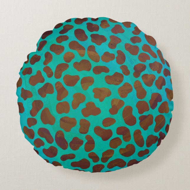 Dalmatian Brown and Teal Print Round Cushion (Front)