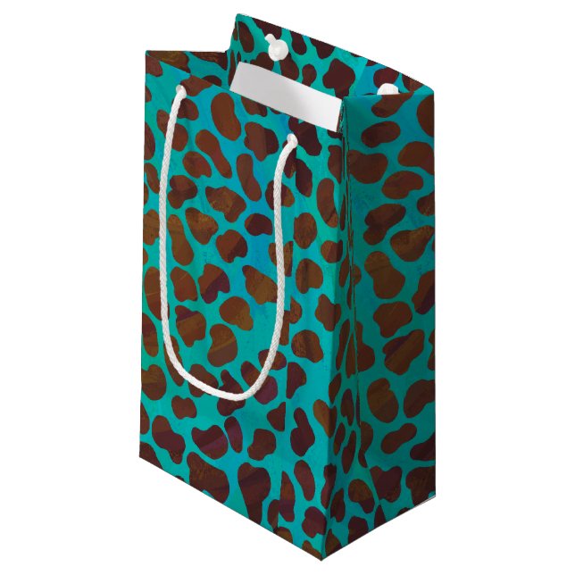 Dalmatian Brown and Teal Print Small Gift Bag (Front Angled)