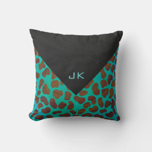 Dalmatian Brown and Teal with Monogram Cushion