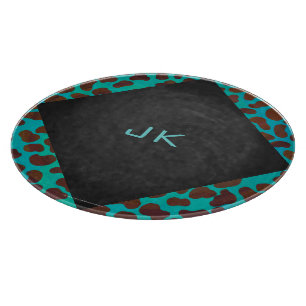 Dalmatian Brown and Teal with Monogram Cutting Board