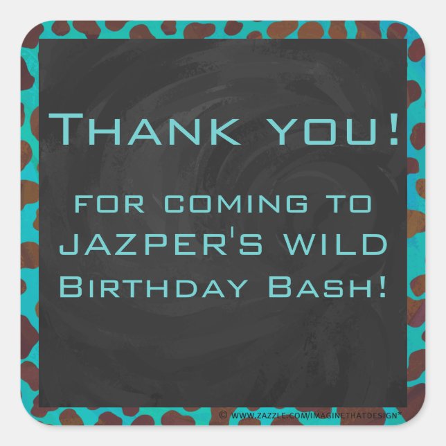 Dalmatian Brown and Teal with Monogram Square Sticker (Front)