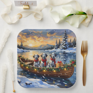 Dalmatian Christmas Boat Holiday Paper Plate