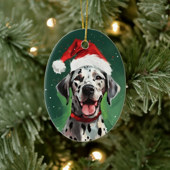 Dalmatian Christmas brush painting artwork Ceramic Ornament (Tree)