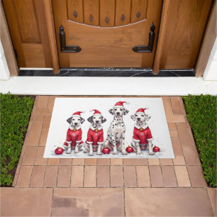 Dalmatian Christmas Dress Santa Hat Doormat