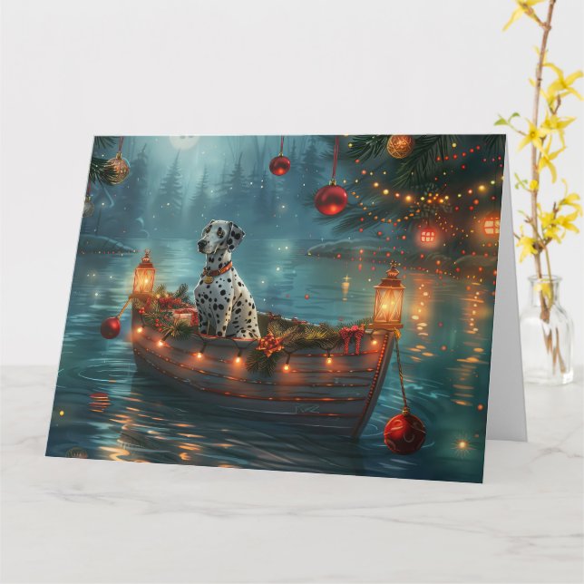 Dalmatian Christmas Festive Voyage Card (Yellow Flower)