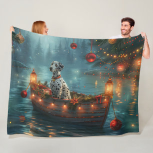 Dalmatian Christmas Festive Voyage Fleece Blanket