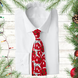 Dalmatian Christmas Holiday Red Santa Hat Dogs Tie