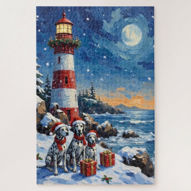 Dalmatian Christmas Lighthouse Holiday Jigsaw Puzzle (Vertical)