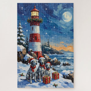 Dalmatian Christmas Lighthouse Holiday Jigsaw Puzzle