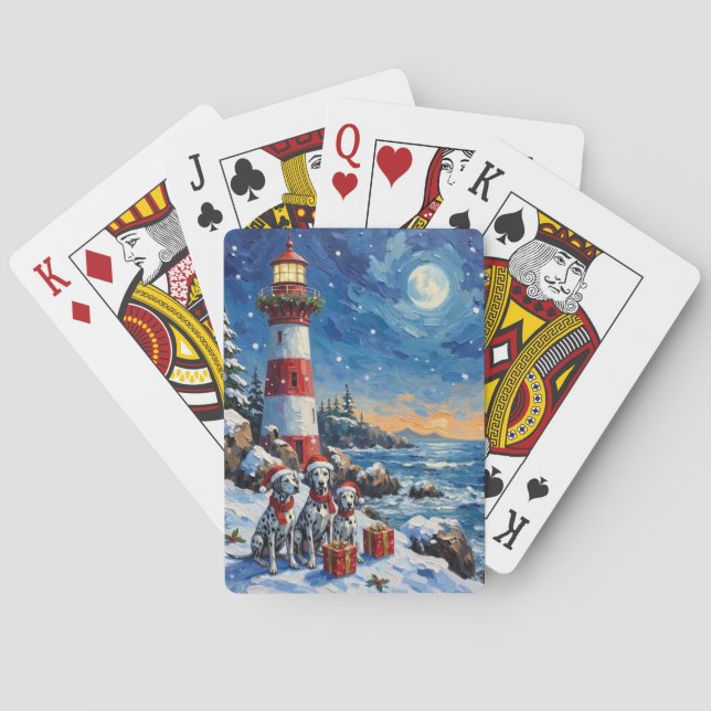 Dalmatian Christmas Lighthouse Holiday Playing Cards (Back)
