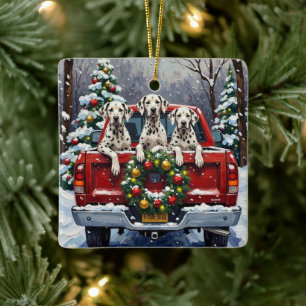 Dalmatian Christmas Red Truck Holiday Ceramic Ornament