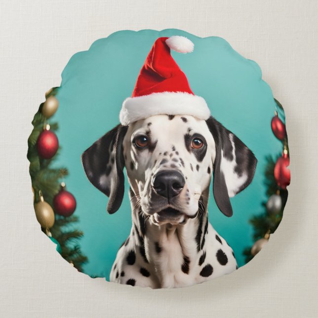 Dalmatian Christmas Round Cushion (Front)