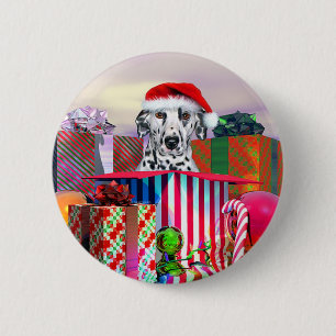 Dalmatian Christmas Surprise 6 Cm Round Badge