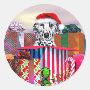 Dalmatian Christmas Surprise Classic Round Sticker