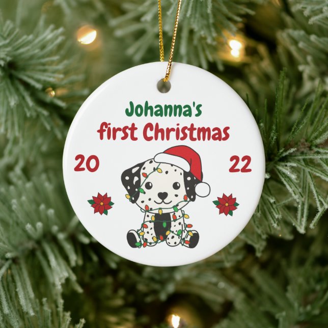 Dalmatian Christmas Winter Babys first Christmas Ceramic Ornament (Tree)