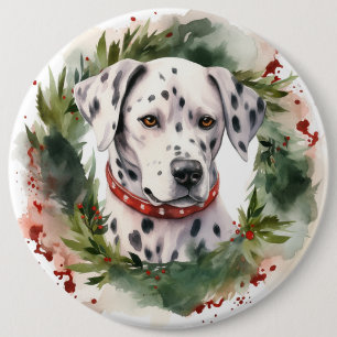 Dalmatian Christmas Wreath Festive Pup 6 Cm Round Badge